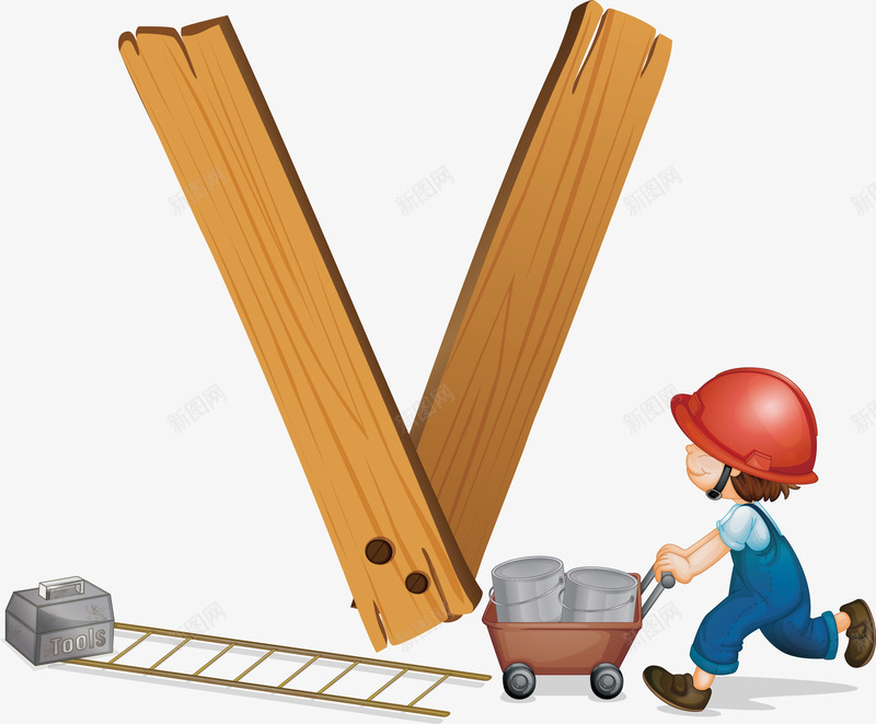 木元素工人字母V形图标png_新图网 https://ixintu.com LOGO设计V 创意 卡通工人 图形 图标 字母创意V 字母变形V 木质字母V 立体字母V 艺术