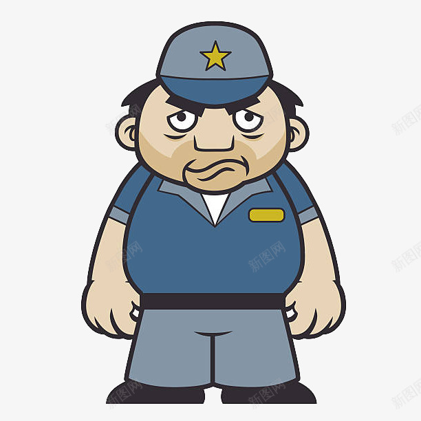 卡通戴帽子的保安png免抠素材_新图网 https://ixintu.com 保安 保安卡通 卡通 安保 帽子 形象 插画 男人 瘪嘴 站立