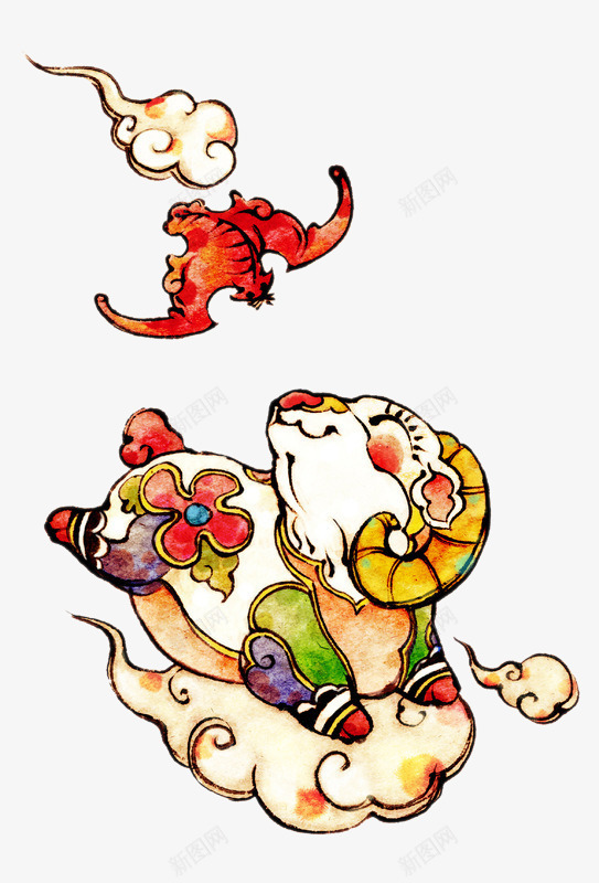 手绘卡通羊宝宝png免抠素材_新图网 https://ixintu.com 手绘卡通羊宝宝 春节元素 节日素材