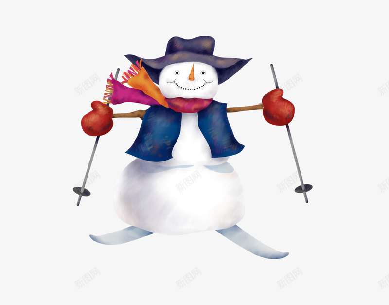 滑雪的雪人png免抠素材_新图网 https://ixintu.com 圣诞节 滑雪 雪人