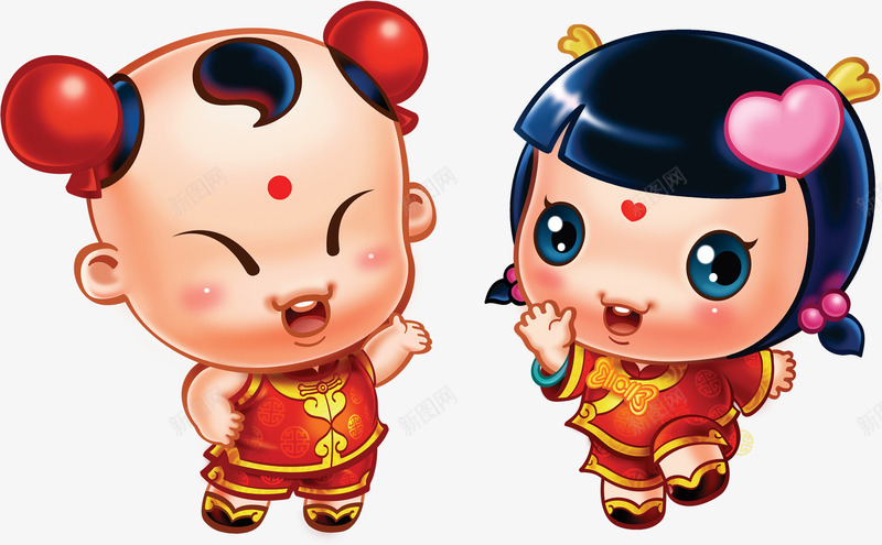 金童玉女拜年春节中国风招财纳福png免抠素材_新图网 https://ixintu.com 中国风 招财纳福 拜年 春节 金童玉女