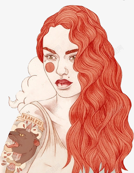 插画女人png免抠素材_新图网 https://ixintu.com 卷发 复古 手绘 插画 文艺 欧美 红发