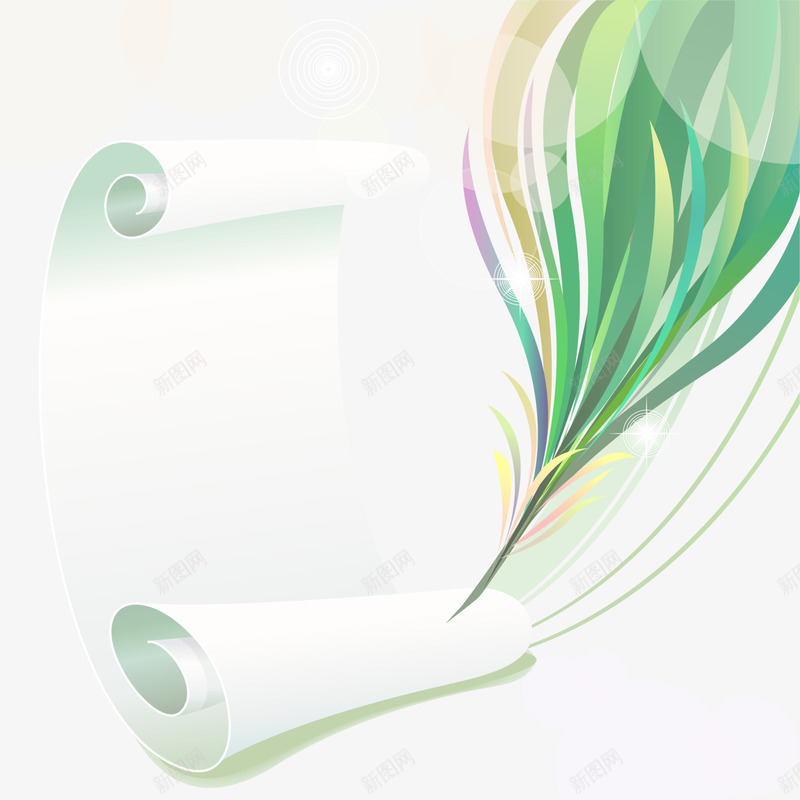 创意绿色羽毛笔png免抠素材_新图网 https://ixintu.com 书写 创意羽毛笔 水彩羽毛笔 白色纸张 童趣 绿色羽毛笔