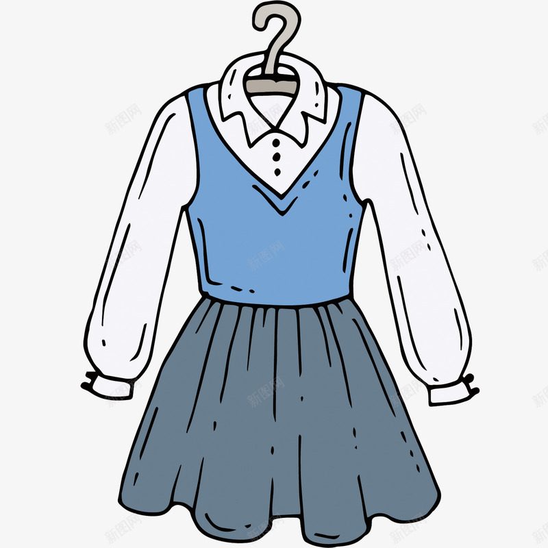 手绘女生校服png免抠素材_新图网 https://ixintu.com 女生 校服 素材