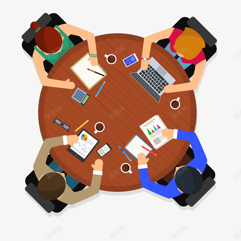 创意商务四人会议俯视图矢量图ai免抠素材_新图网 https://ixintu.com 俯视图 商业 商务人士 商务会议 工作 讨论 矢量图