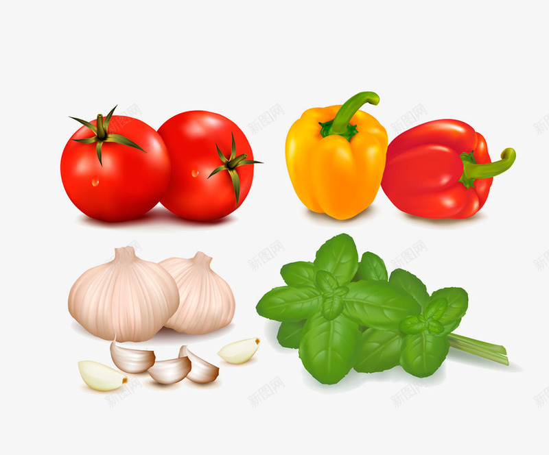蔬菜图标png_新图网 https://ixintu.com 图标 大蒜 手绘 番茄 红椒 蔬菜
