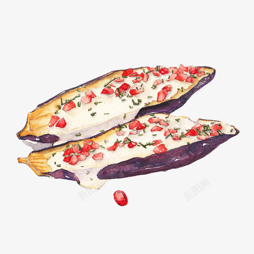 清蒸茄子手绘画片png免抠素材_新图网 https://ixintu.com 手绘美食 清蒸 紫茄子 美食 茄子 蔬菜