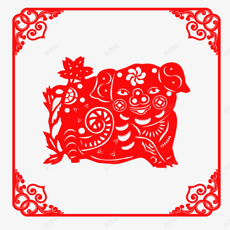 猪年喜庆红色剪纸图矢量图ai免抠素材_新图网 https://ixintu.com 剪纸 吉祥 吉祥如意 喜庆 春节 猪 猪年 福字 红色剪纸 矢量图