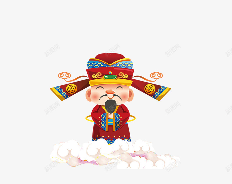 卡通穿红衣的财神png免抠素材_新图网 https://ixintu.com 2018 卡通 恭喜发财 新年 新年快乐 新春 狗年 祥云 财神