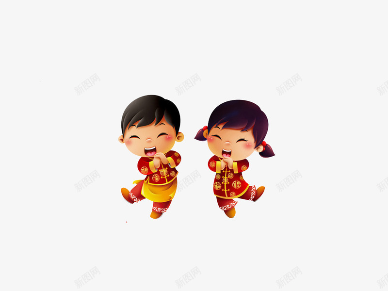 卡通中国风风格过年海报png免抠素材_新图网 https://ixintu.com 儿童 卡通 卡通小年 喜庆 小年 拜年 童女 童男 红色 过年