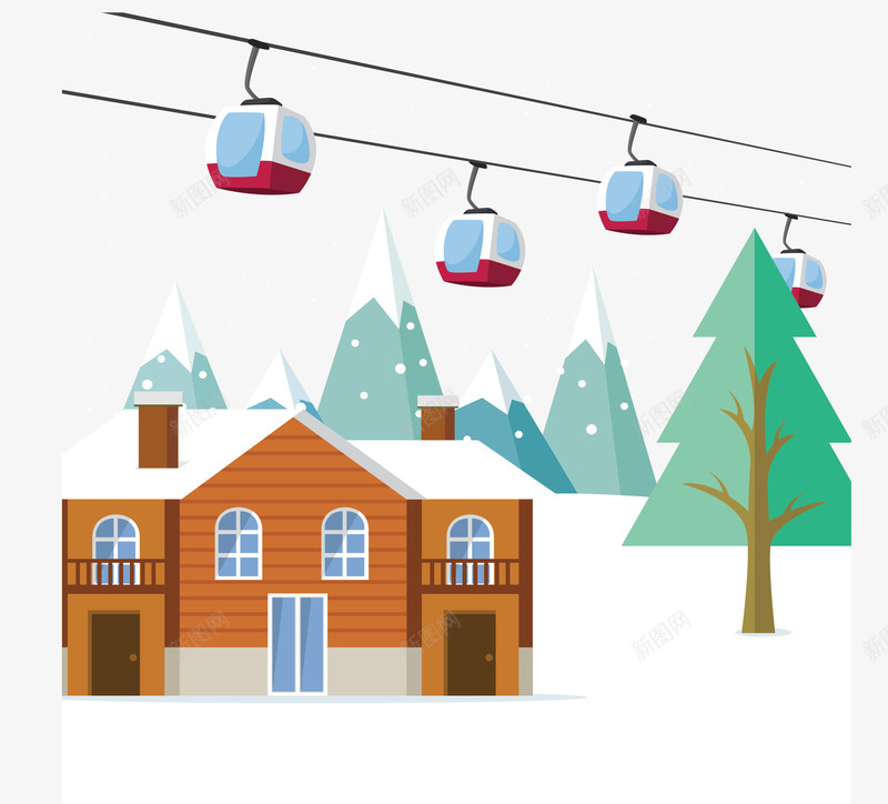 下大雪的冬季滑雪场矢量图ai免抠素材_新图网 https://ixintu.com 下大雪 冬季运动 滑雪中心 滑雪场 矢量png 缆车 矢量图