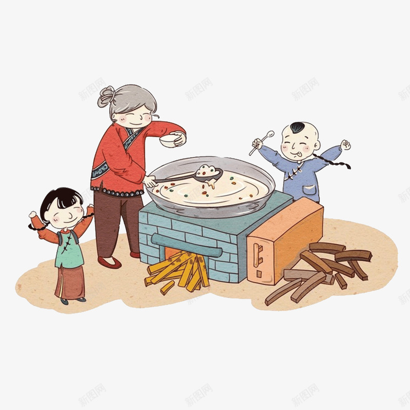 腊八节煮腊八粥图案png免抠素材_新图网 https://ixintu.com 小孩 春节 灶台 煮粥 老人 腊八粥 腊八节 腊月