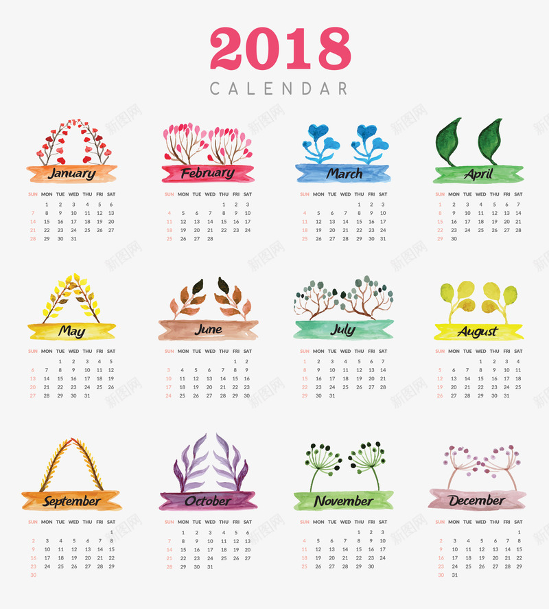 2018年png免抠素材_新图网 https://ixintu.com 台历 商务PNG 新年 时尚 春夏秋冬PNG 装饰