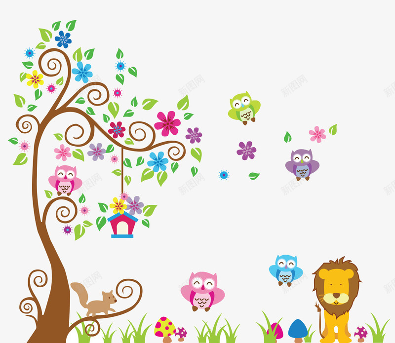 卡通狮子大树草坪图png免抠素材_新图网 https://ixintu.com 卡通 大树 彩色 狮子 草坪图
