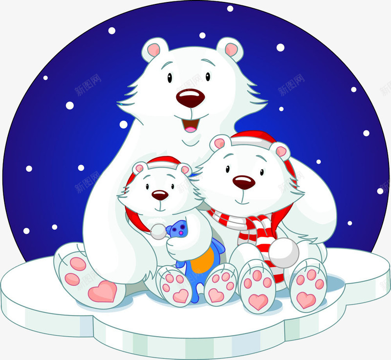 冰块上的三只小熊png免抠素材_新图网 https://ixintu.com 三只北极熊 三只小熊 北极熊 卡通小熊 可爱小熊 圣诞 圣诞节 坐着的北极熊 夜晚 夜间 小熊