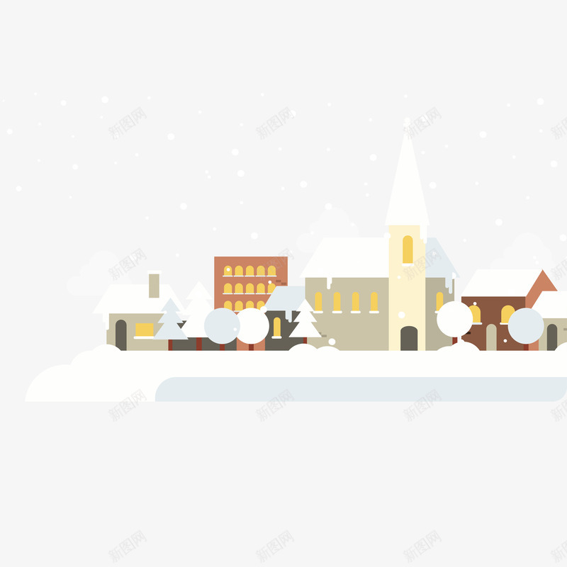冬日雪景矢量图ai免抠素材_新图网 https://ixintu.com 冬景 城镇 建筑 积雪 矢量图