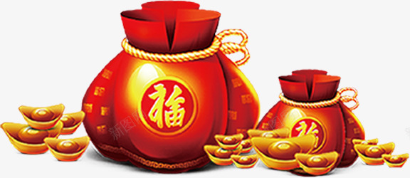 春节福袋png免抠素材_新图网 https://ixintu.com 元宝 春节元素 春节福袋 节日元素 钱袋