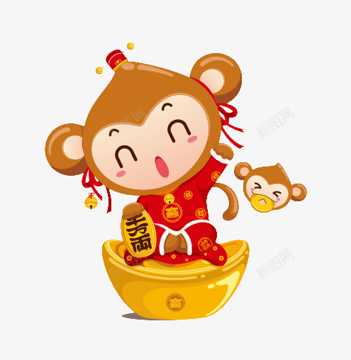 金元宝猴子png免抠素材_新图网 https://ixintu.com 卡通 手绘 春节 猴子 猴年 节日 金元宝