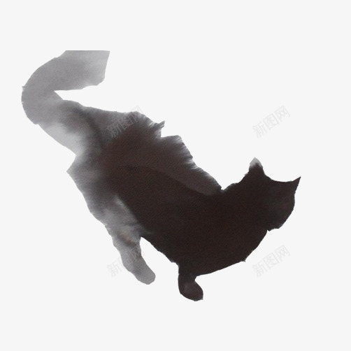 水墨画小猫png免抠素材_新图网 https://ixintu.com 写意画 晕染 水墨画 猫咪 黑色