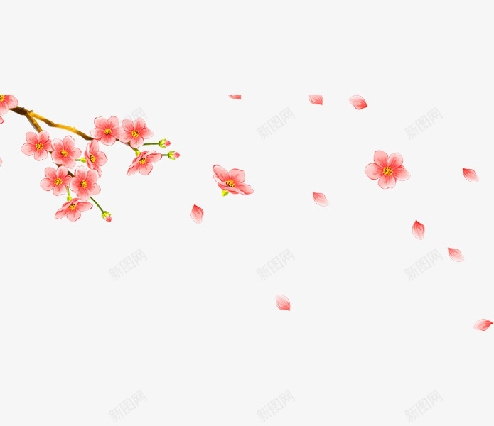 粉色飘扬桃花花瓣png免抠素材_新图网 https://ixintu.com 新年 新春 春节 桃花 粉色花边 美丽花枝 飘扬花边