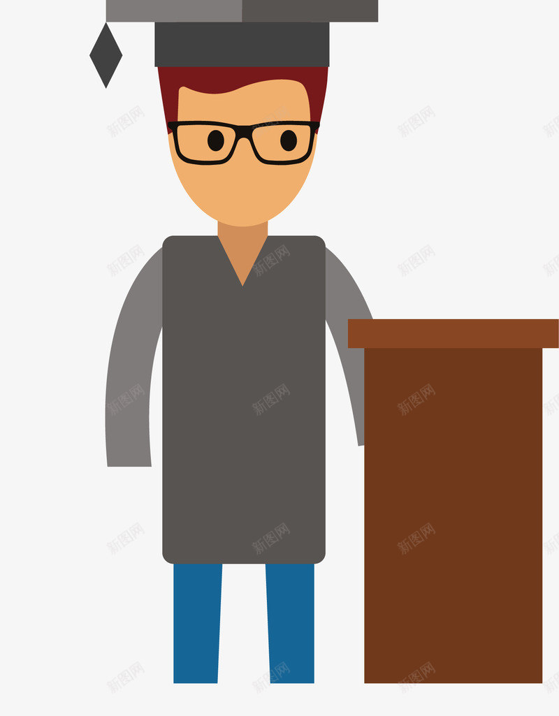毕业生png免抠素材_新图网 https://ixintu.com 博士帽 手绘 桌子 毕业生 灰色 眼镜框