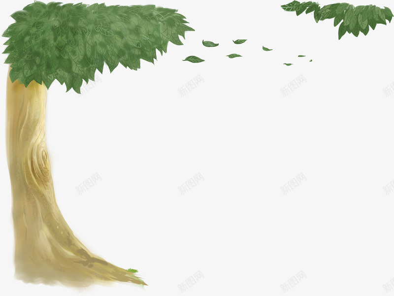 手绘绿色郊外大树树叶漂浮png免抠素材_新图网 https://ixintu.com 大树 树叶 漂浮 绿色 郊外