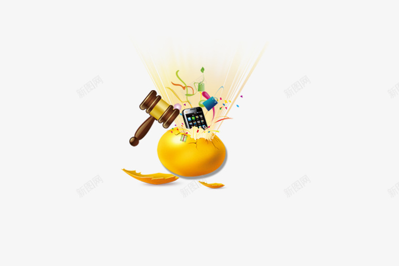 砸金蛋psd免抠素材_新图网 https://ixintu.com 破碎 砸金蛋素材免费下载 金蛋 锤子