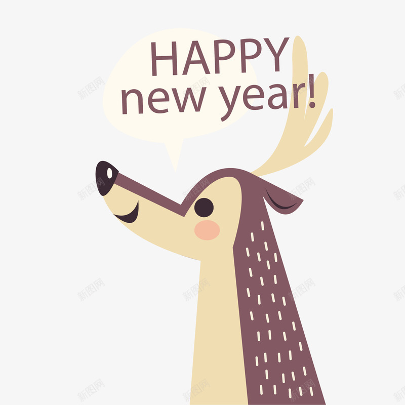 卡通的小鹿说新年快乐矢量图ai免抠素材_新图网 https://ixintu.com 动物 可爱 小鹿 扁平化 新年快乐 春节 矢量图