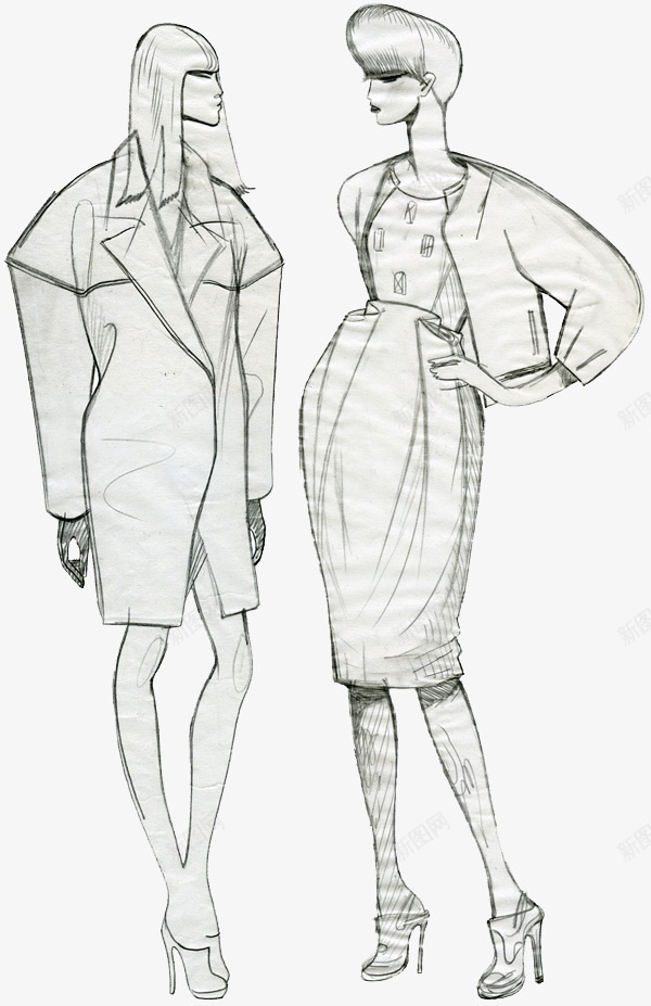 手绘创意时尚服装模特png免抠素材_新图网 https://ixintu.com 手绘女装 手绘时尚女装 简约服装设计稿