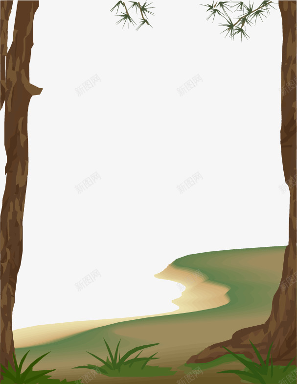 手绘小河边png免抠素材_新图网 https://ixintu.com 大树 小河边 手绘
