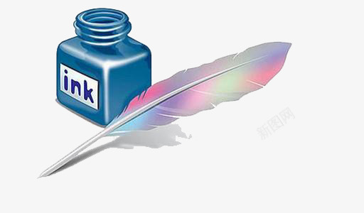 绘画用具png免抠素材_新图网 https://ixintu.com ink 墨水 梦幻 浅紫色 羽毛笔 蓝色