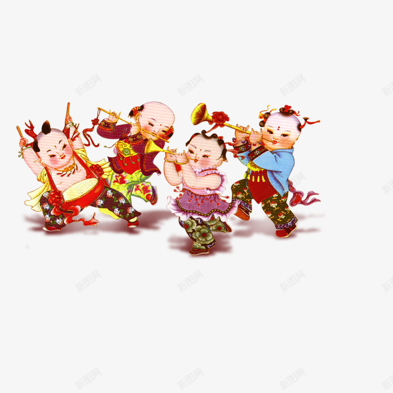 演奏乐器的小孩png免抠素材_新图网 https://ixintu.com 卡通 喜庆 年画 春节 童子