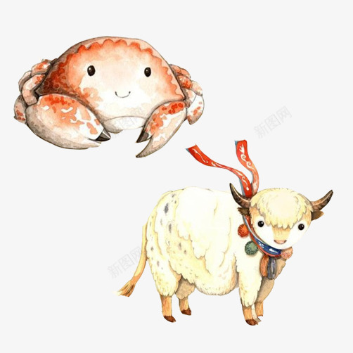 螃蟹小动物手绘画合集png免抠素材_新图网 https://ixintu.com 可爱 小绵羊 手绘画 螃蟹