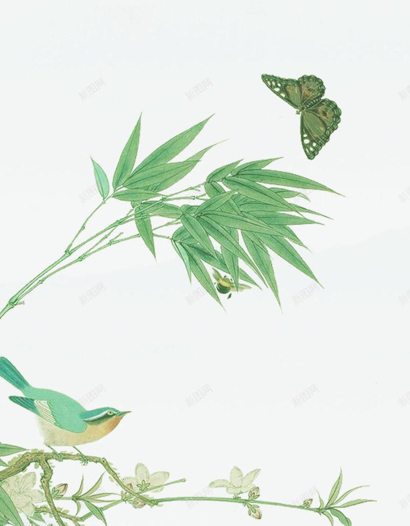 美景图画png免抠素材_新图网 https://ixintu.com 图画 竹子 美景 蝴蝶 鸟儿