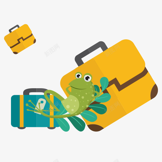 彩色旅行箱青蛙卡通插画psd免抠素材_新图网 https://ixintu.com 卡通 可爱 圆角 彩色 扁平化 树叶 植物 自然 青蛙
