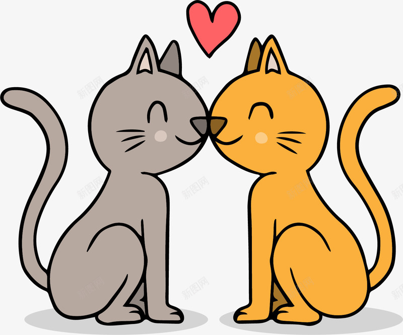 两只相爱小猫咪png免抠素材_新图网 https://ixintu.com 创意 卡通 商务 手绘 爱心 猫咪 相爱