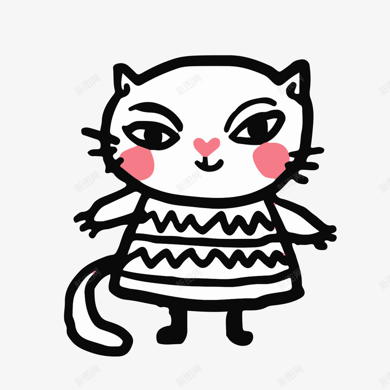 手绘卡通粉色卡通小猫咪png免抠素材_新图网 https://ixintu.com 动物 小猫咪 手绘卡通 穿裙子小猫咪 简笔画 线条画