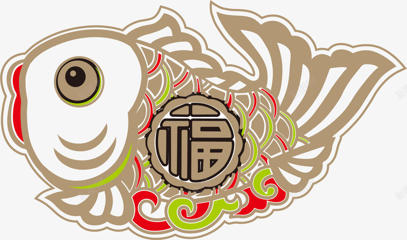 手绘花纹福字鱼图案矢量图ai免抠素材_新图网 https://ixintu.com 图案 手绘 福字 花纹 鱼 矢量图