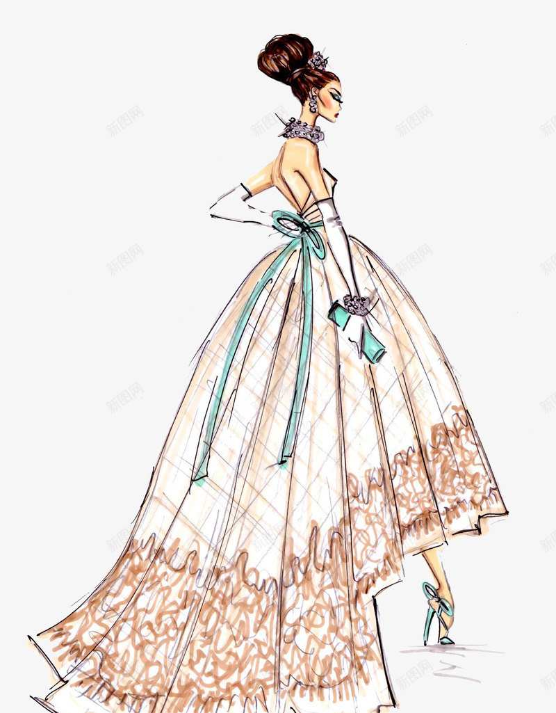 手绘礼服婚纱模特插画png免抠素材_新图网 https://ixintu.com 唯美礼服画稿 手绘婚纱设计 手绘礼服设计