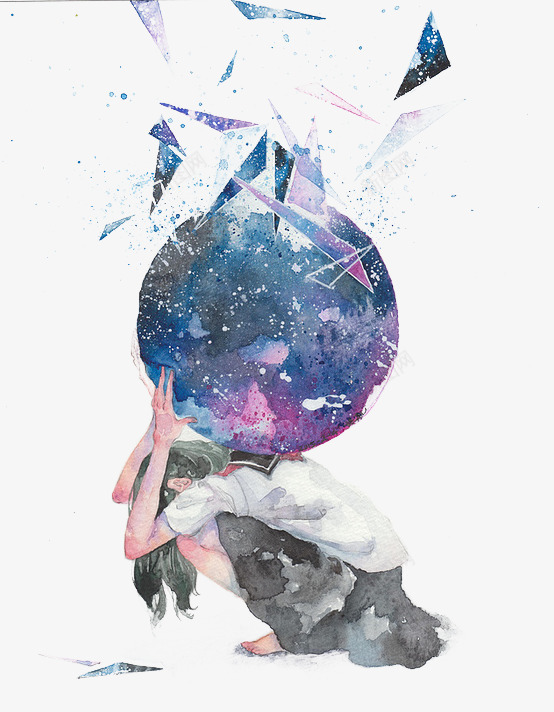 背星空的女孩png免抠素材_新图网 https://ixintu.com 三角形 女孩 插画 水彩 碎片