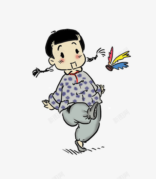 小女孩踢毽子卡通画png免抠素材_新图网 https/ixintu.