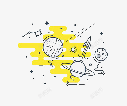 扁平化宇宙png免抠素材_新图网 https://ixintu.com 卡通 宇宙 扁平化 手绘 插画 星球 线条 飞船