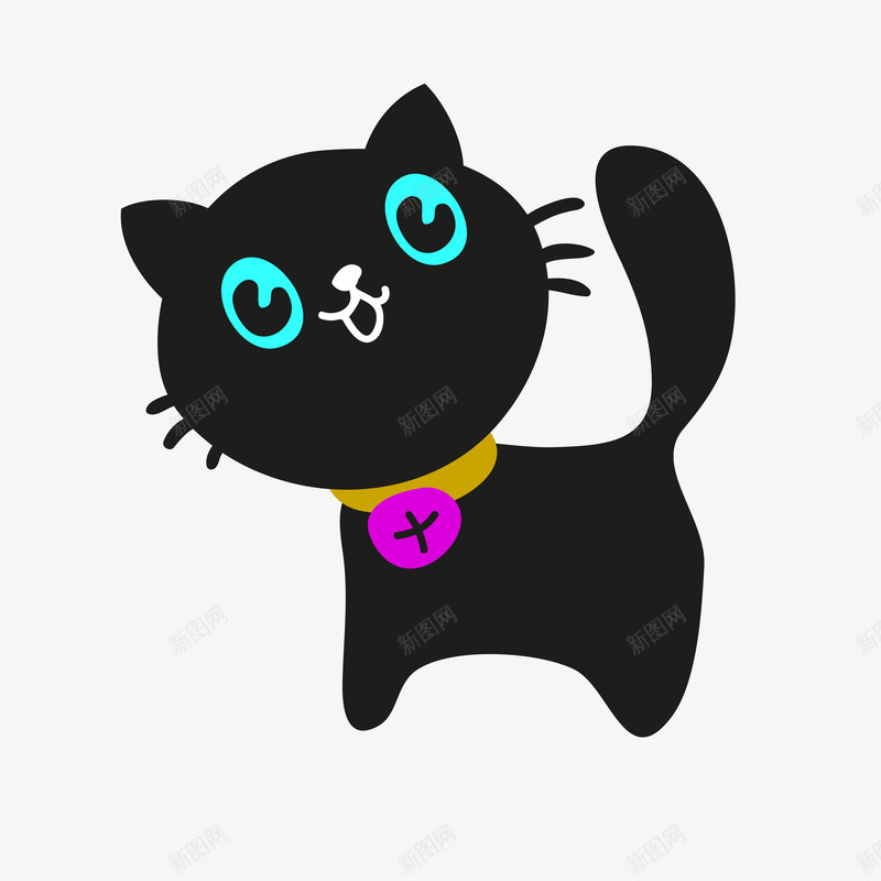 开心卡通可爱黑色的猫咪矢量图