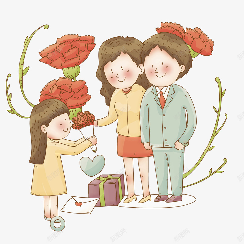 送花给父母vpng免抠素材_新图网 https://ixintu.com 一家人 一家人手绘 亲人 孝顺 家人 家庭 幸福 情亲 温暖 温馨 父母节 融洽 血缘 血缘关系