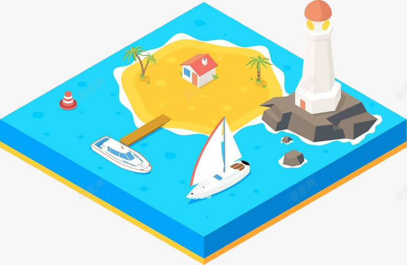 手绘立体三维海港png免抠素材_新图网 https://ixintu.com 三维 手绘 海港 海运 港口 港口码头 码头 蓝色 货运