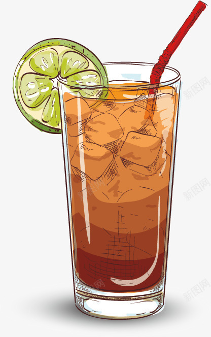 手绘矢量图ai免抠素材_新图网 https://ixintu.com 冰块 手绘 插画 柠檬汁 水果 水果饮料 餐厅饮料 矢量图