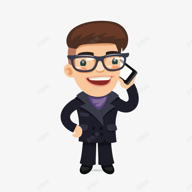 手绘卡通人物男人打电话png免抠素材_新图网 https://ixintu.com 上班族 人物插画 动漫人物 动漫动画 卡通人物 商业插图 商务人物 白领 职业人物