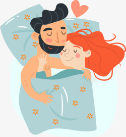 甜蜜爱情插画风搂着睡觉的情侣高清图片