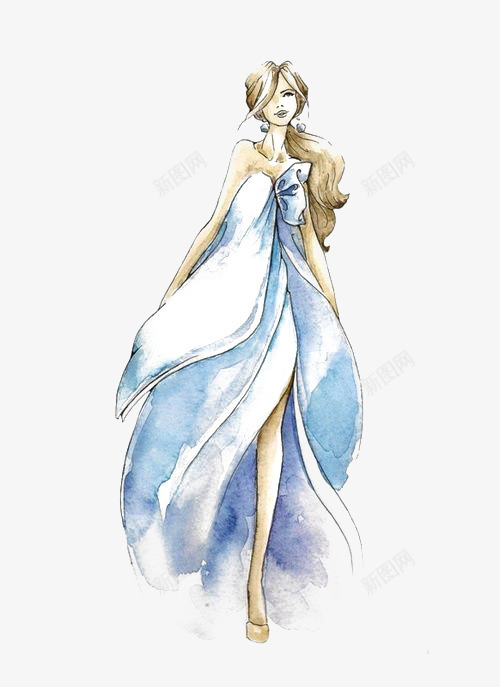 礼服女生png免抠素材_新图网 https://ixintu.com 卡通 唯美 女生 少女 手绘 插画 欧美 水彩