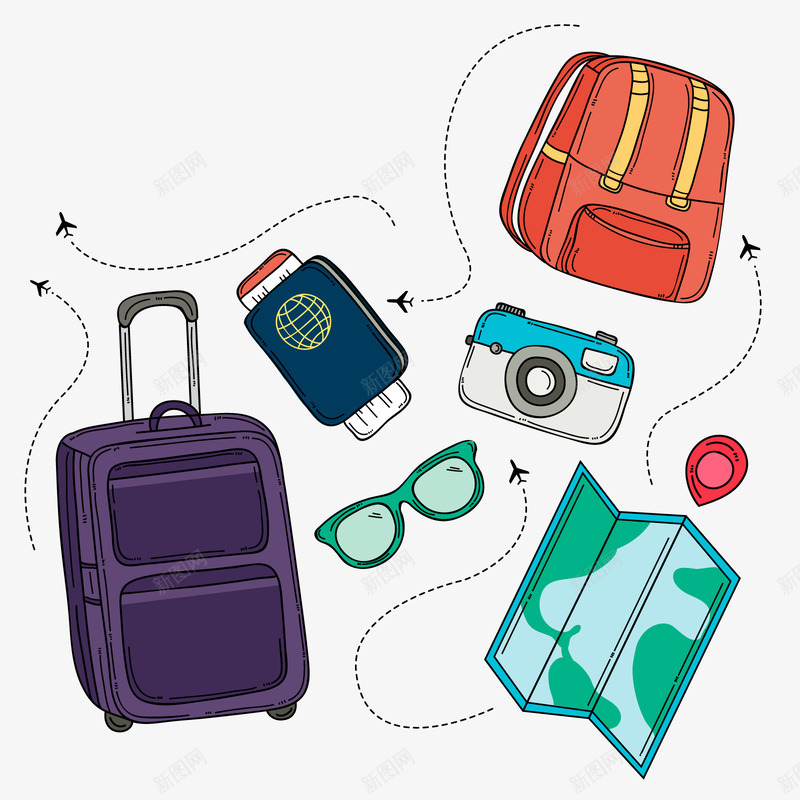 航班png免抠素材_新图网 https://ixintu.com PNG免扣图下载 度假 旅途 照相机 航线 装饰